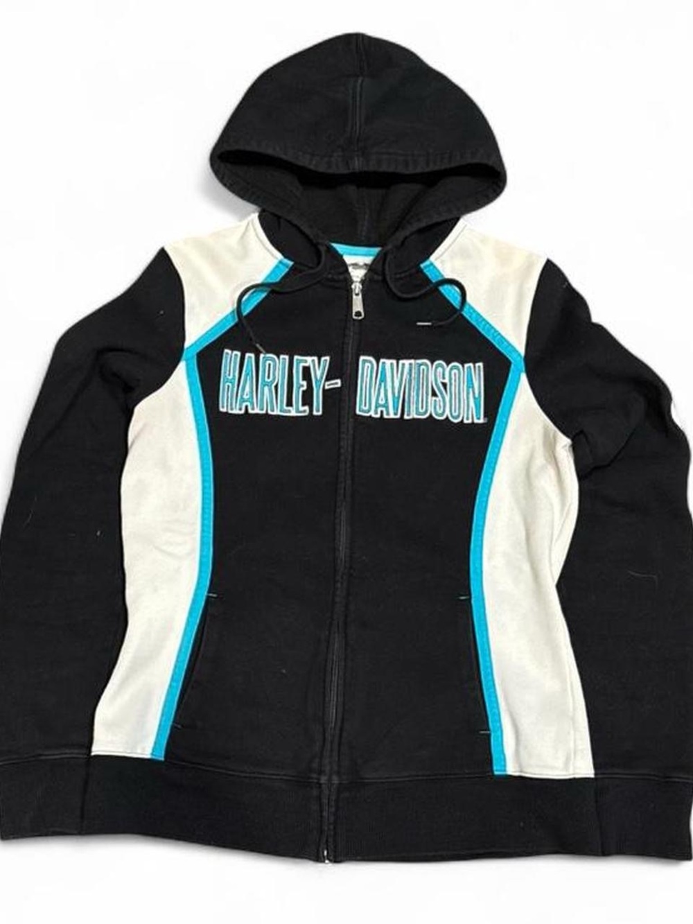 Y2K Harley Davidson Black Striped Patched Slim Fit Zip Up
